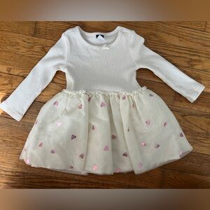 old navy girls pink and white heart long sleeve tutu dress 6-12 months